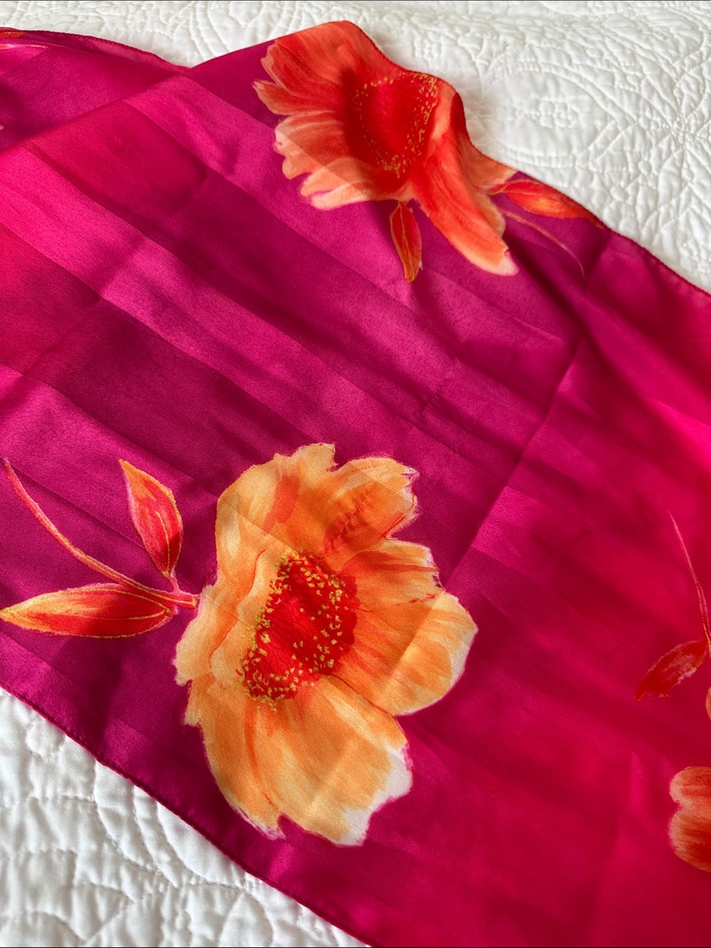 Bright Fuchsia Floral Satin Scarf - Picture 3 of 7